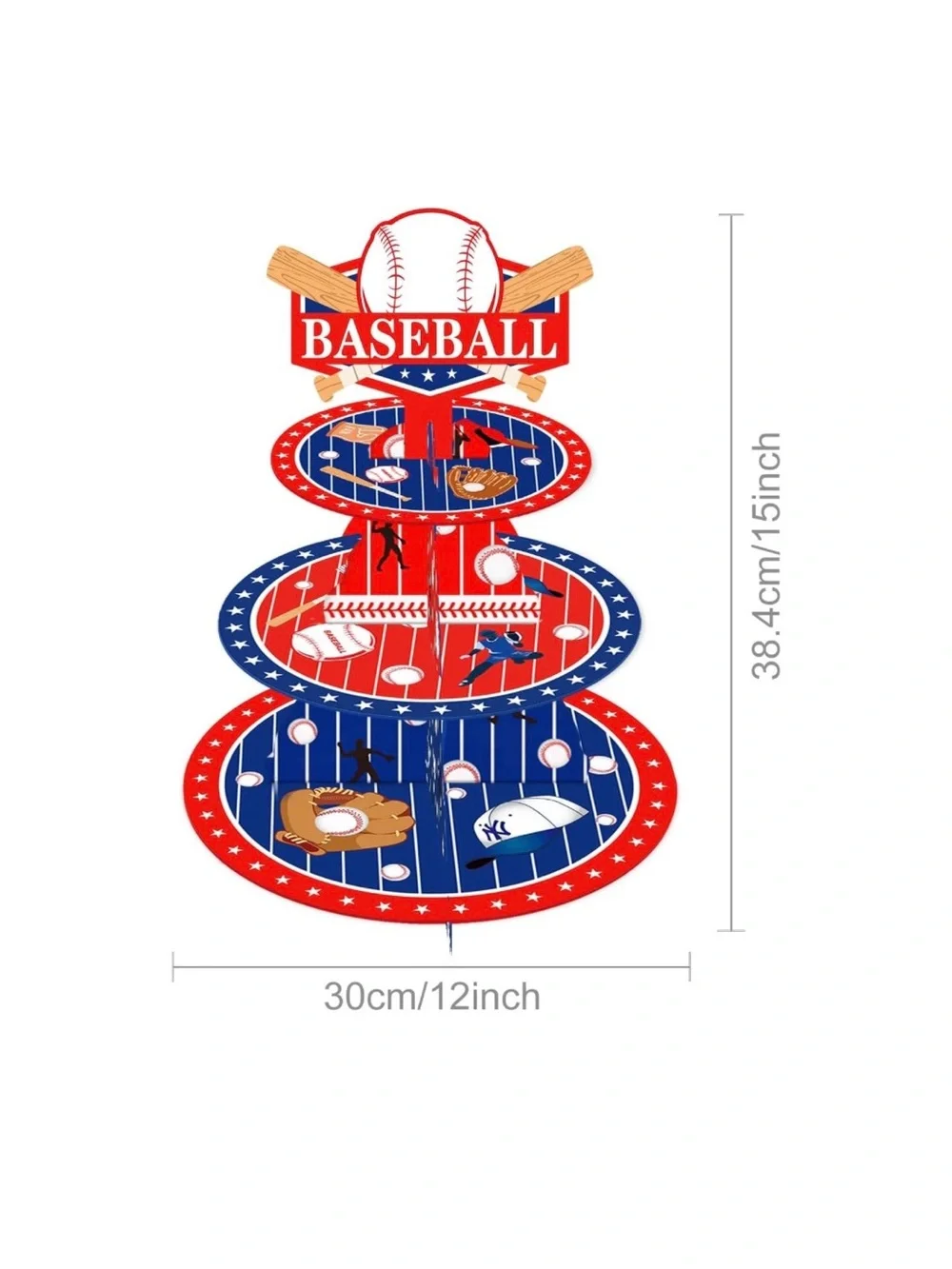 NWT Baseball Theme  3 Tier Cupcake Stand Desserts Cookies Parties Birthdays etc